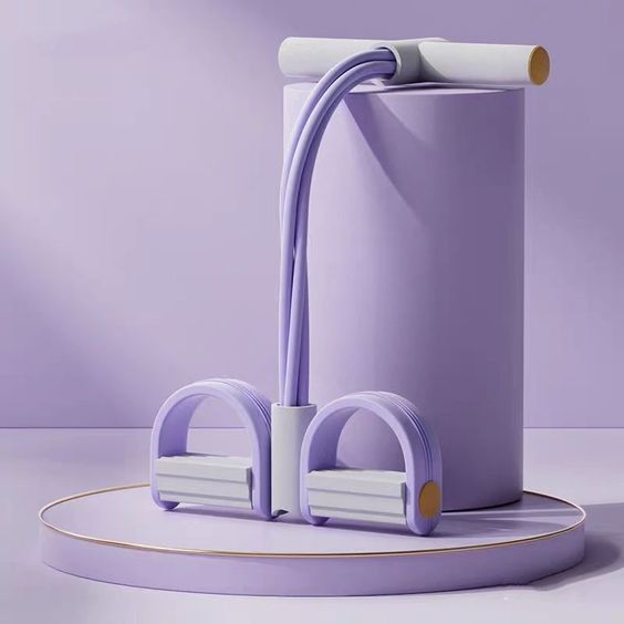 Purple resistance band trainer on a light purple background