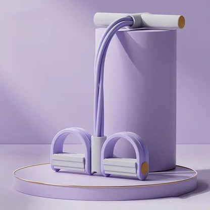 Purple resistance band trainer on a light purple background
